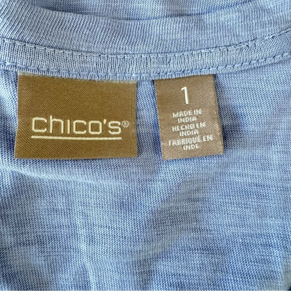 Chico’s Periwinkle Lavender Slub Knit Sheer Bottom Panel Flutter Hem Tunic 1/M - Image 9