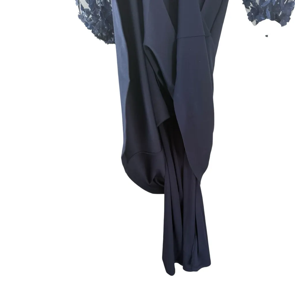Eliza J Navy Dress Floral Sleeve Embellished Sleeves Boat Neck - Image 7
