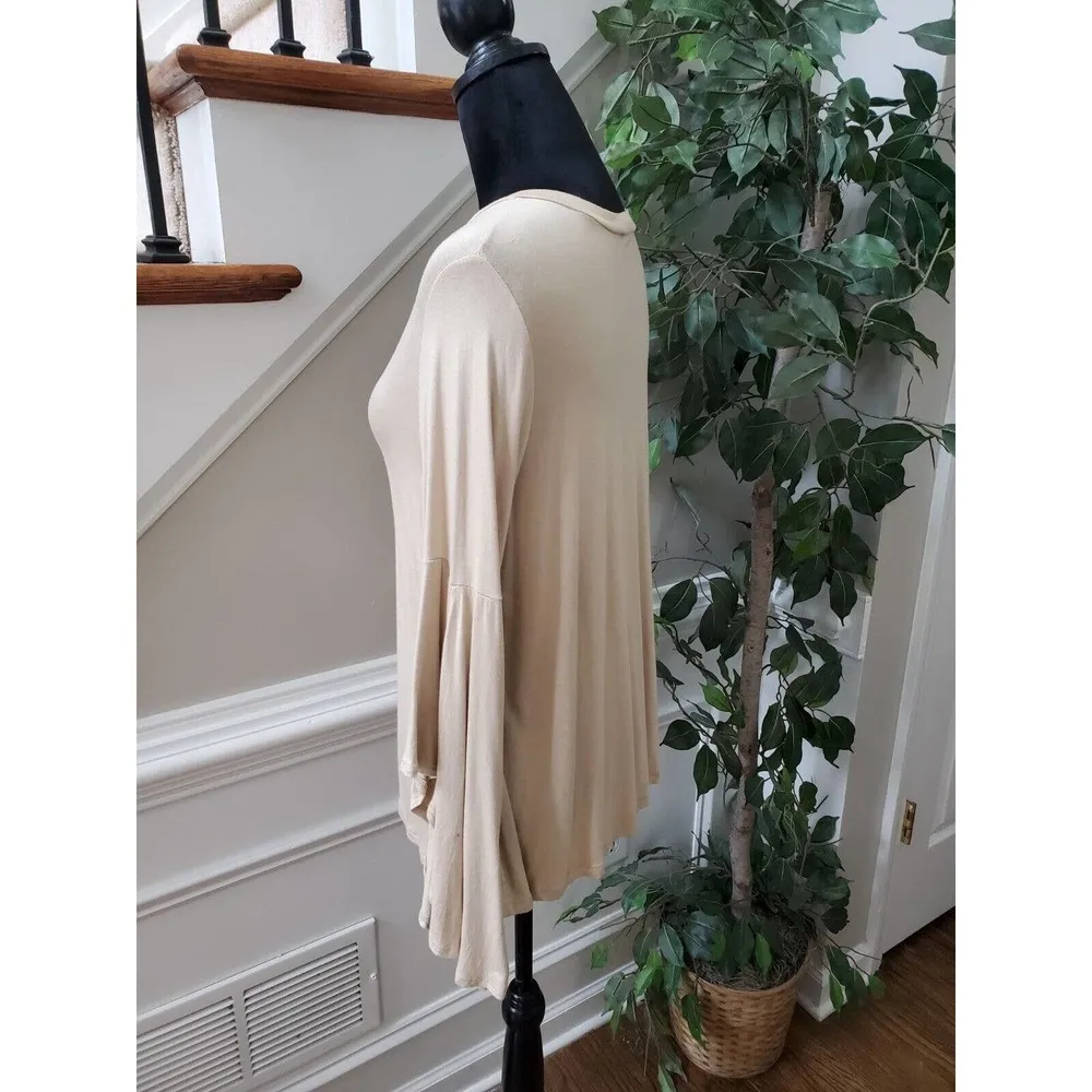 Entro Womens Beige Rayon Long Bell Sleeve Keyhole Neck Top Blouse Size Small - Image 5