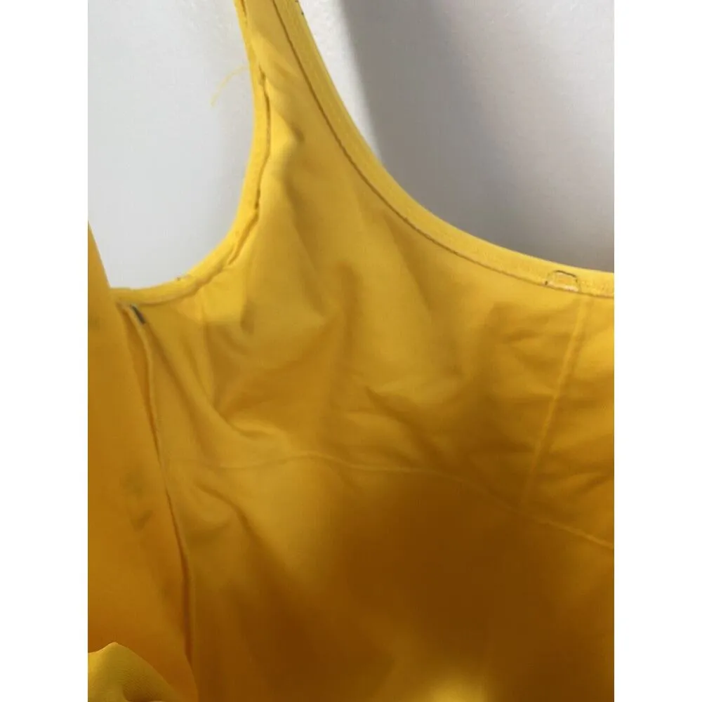 Forever 21 M One Piece Swimsuit Yellow Cocktail Print High Cut EUC No Size Tag - Image 9