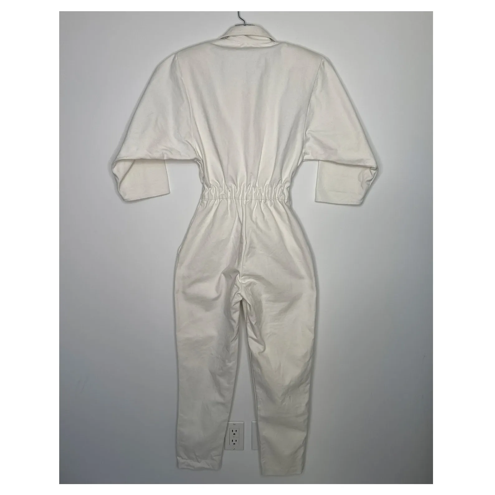 Vintage Venezia Sportswear White Denim Jumpsuit 80s Power Suit Cinched Waist XXS - Image 4