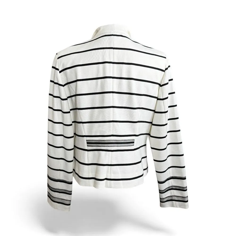 Striped Blazer Mesh Trim Zipper Pockets 14 Chic Business Elevated Career Classic - Image 3