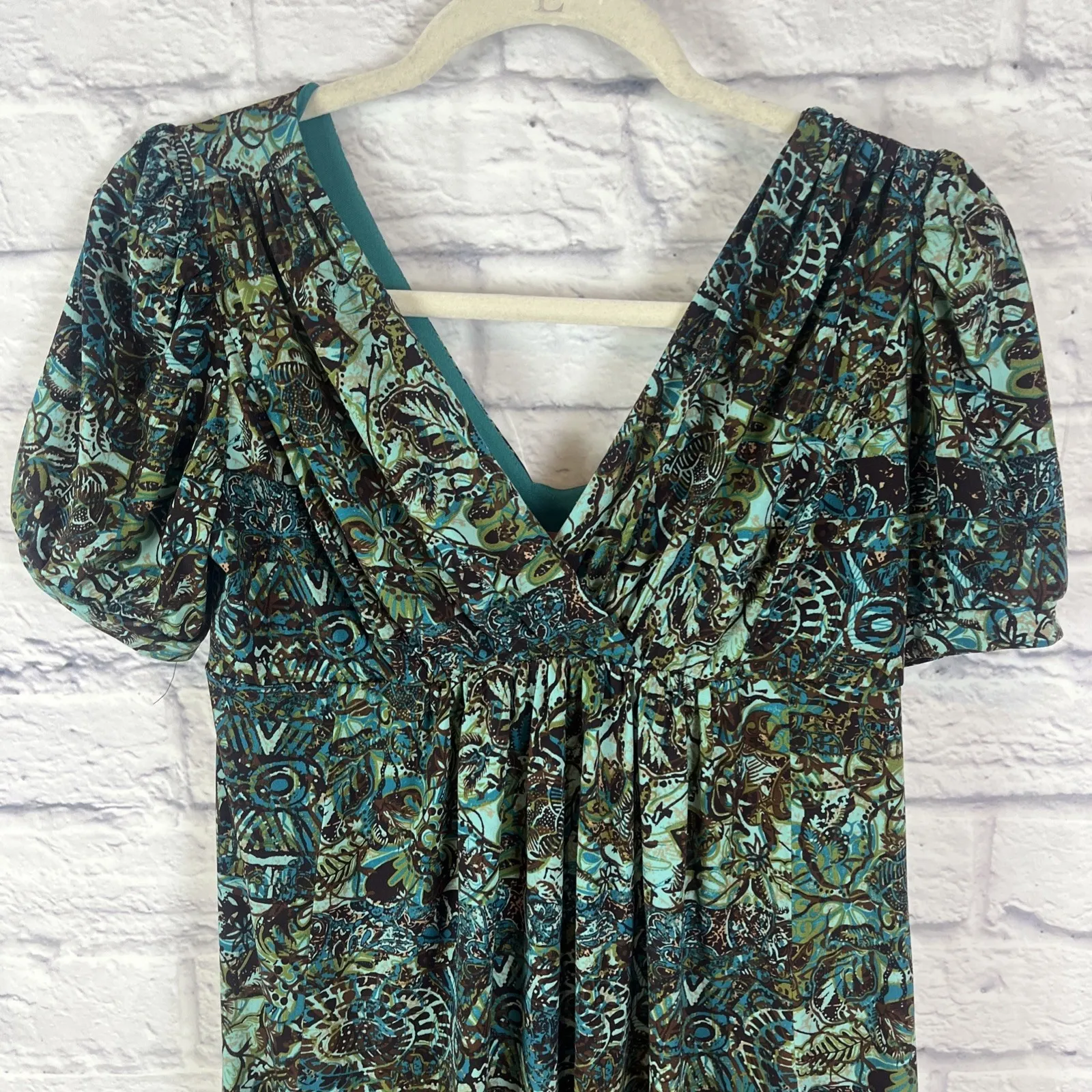 Eliza J New York Short Sleeve V Neck Boho Earthy Fairycore Summer Dress Size 6 - Image 3