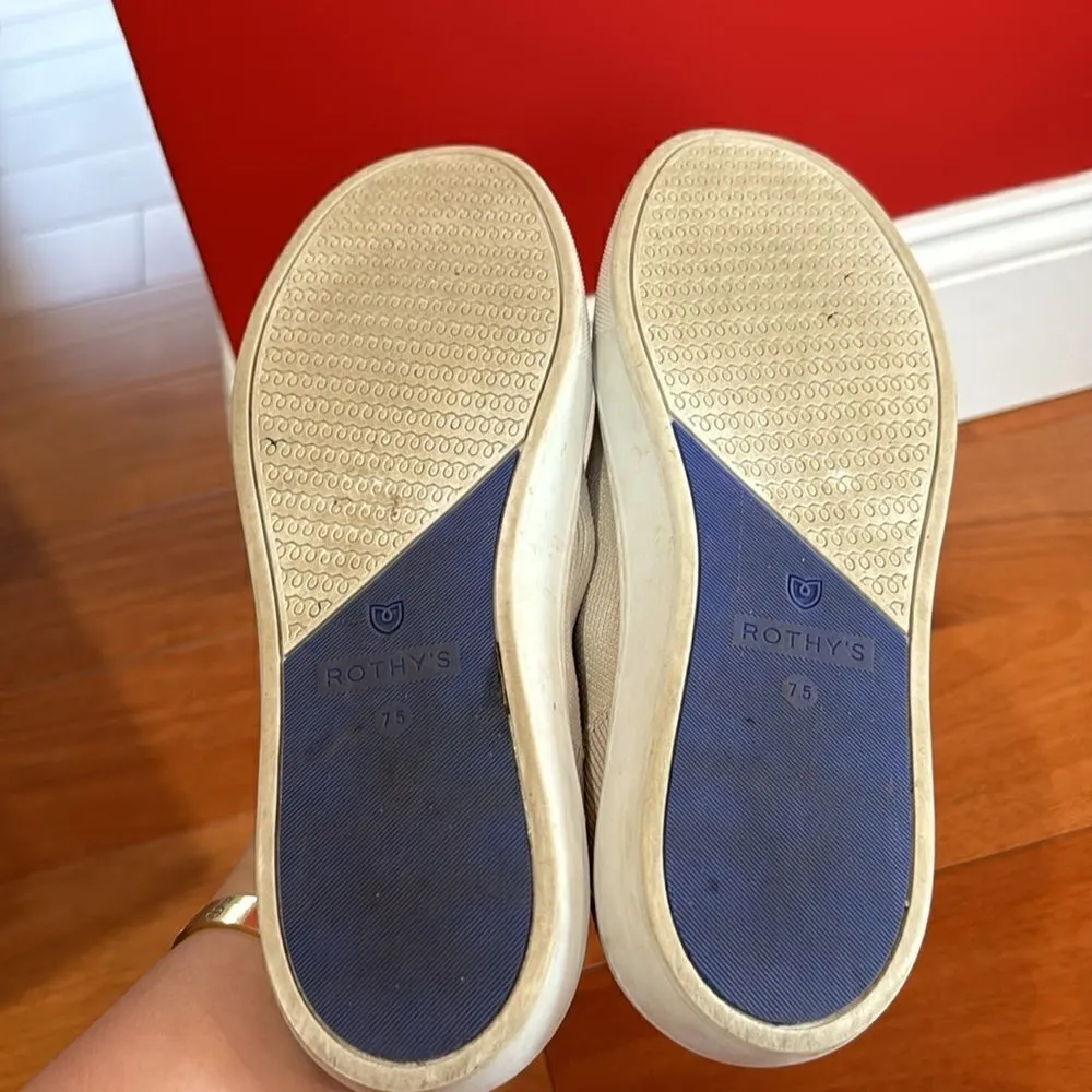 Rothys The Sneaker Slip on Shoes in Sand With Blue Trim Women’s Size 7.5 - Image 3