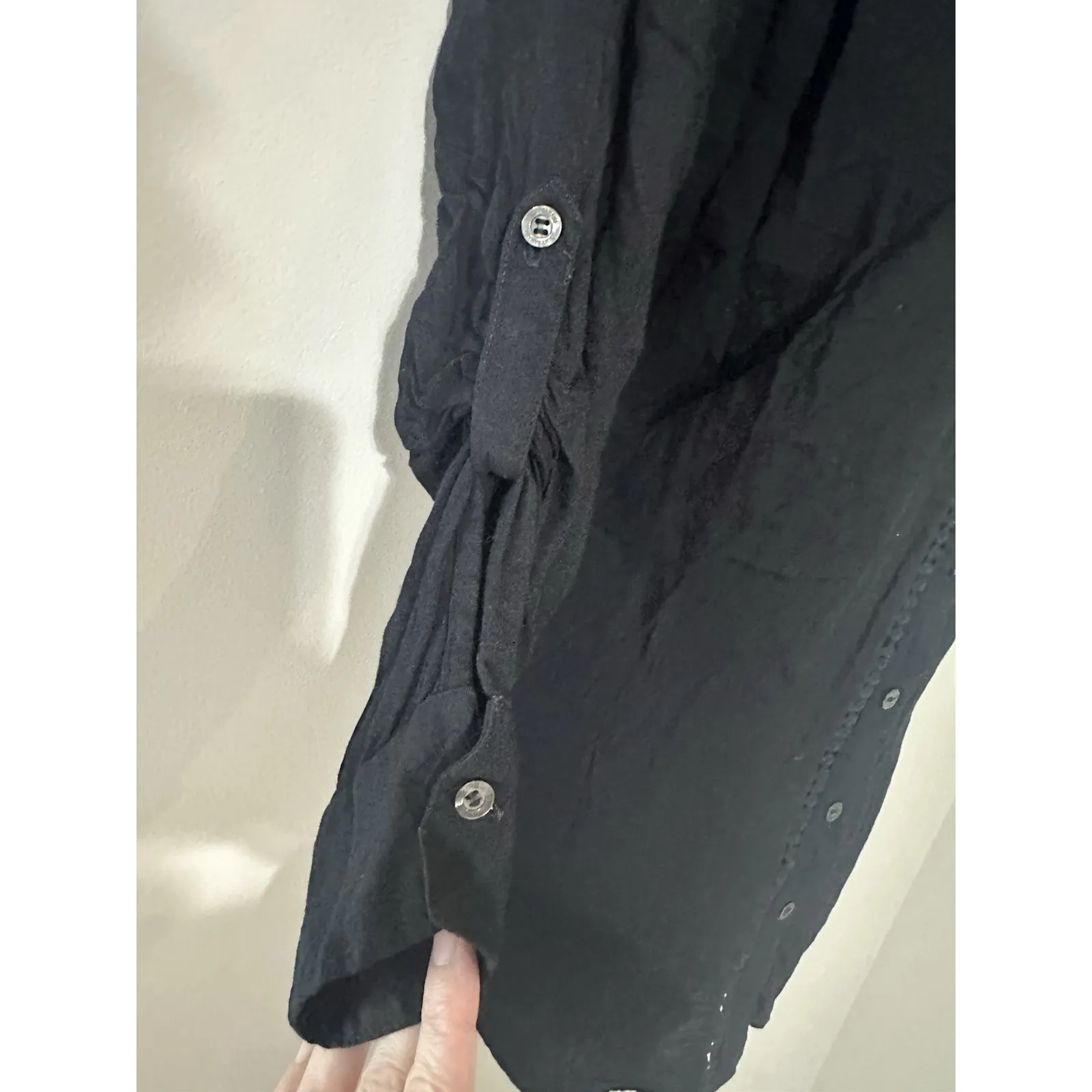 Tommy Bahama Shirred Boyfriend Shirt Swim Cover Up Black Button Down‎ EUC Size S - Image 5