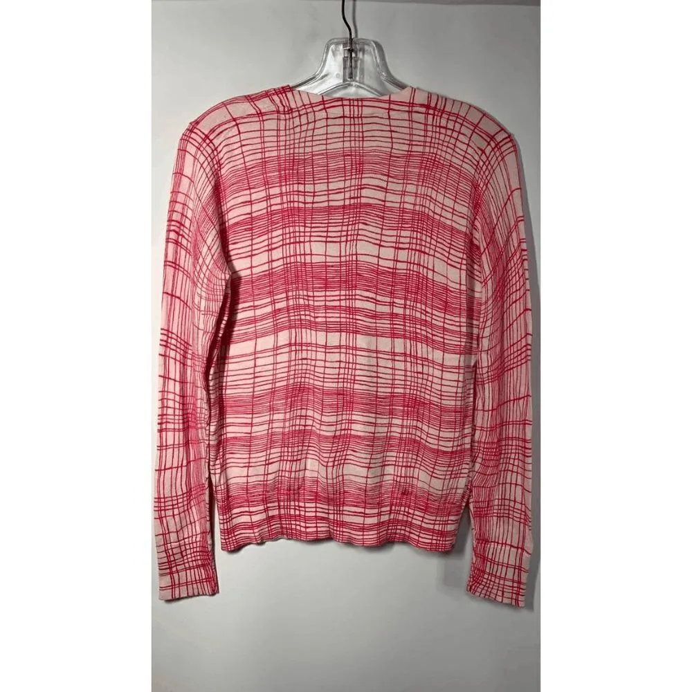 Ann Taylor LOFT Pink White Crosshatch Pattern Cardigan Size M - Image 6
