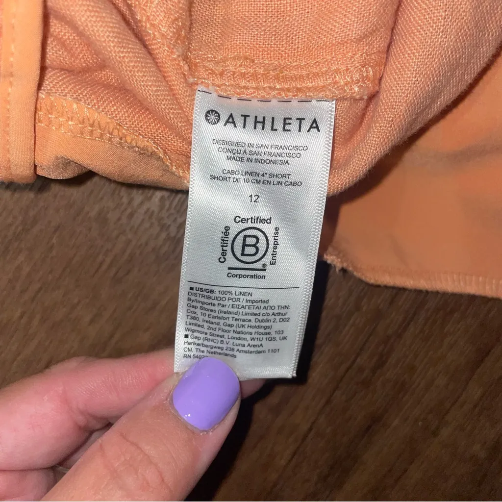 Athleta size 12 Orange Cabo Linen Textured Short‎ - Image 5