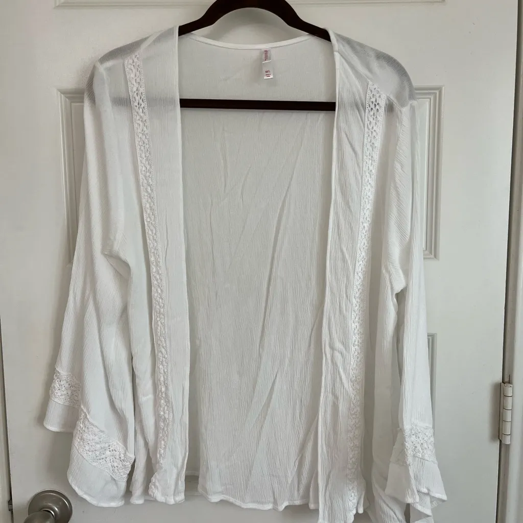 Xhilaration White Gauzy Open-Front Cardigan or Cover Up crochet Trim Size M L - Image 8