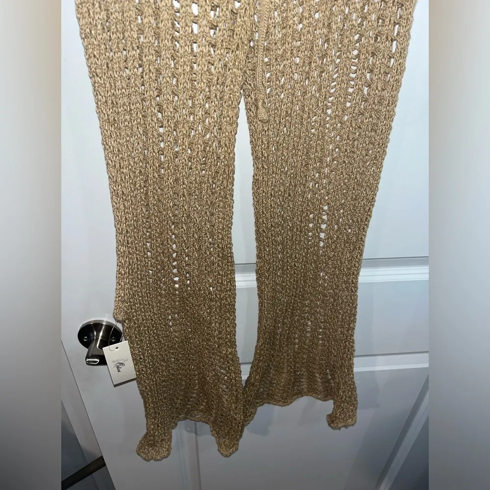 Odiva NWT Crochet Pullover Swimwear Cover Up Pants Size Large in Caramel Brown - Image 8