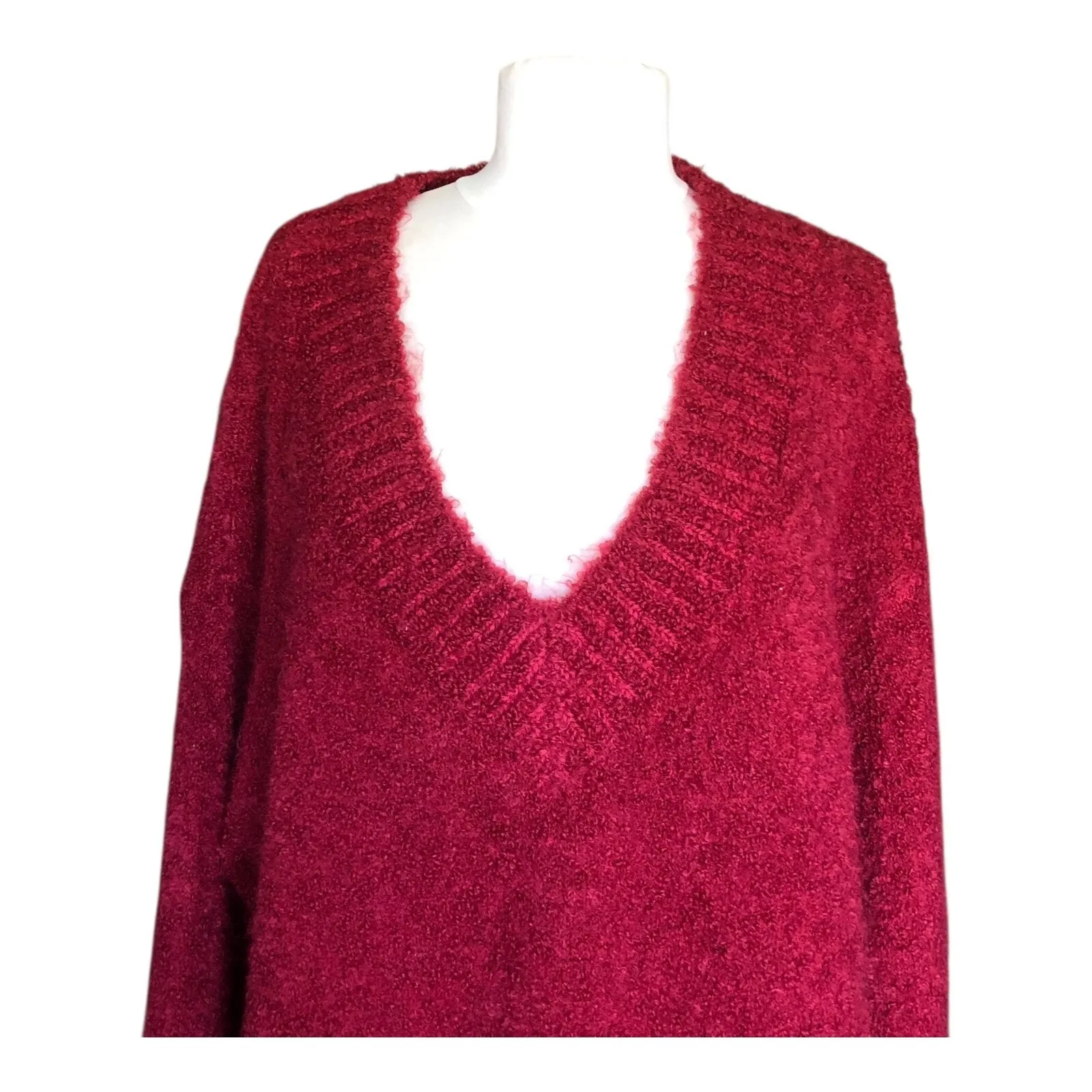 Aerie  Oversized Ribbed V-Neck Sweater Long Sleeve Red Pullover Women's Medium - Image 2