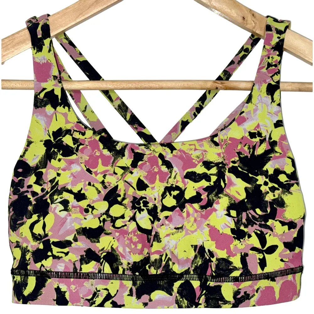 Lululemon Energy Bra Yellow Black Floral Luxtreme Racerback Sports Bra Size 6 - Image 6
