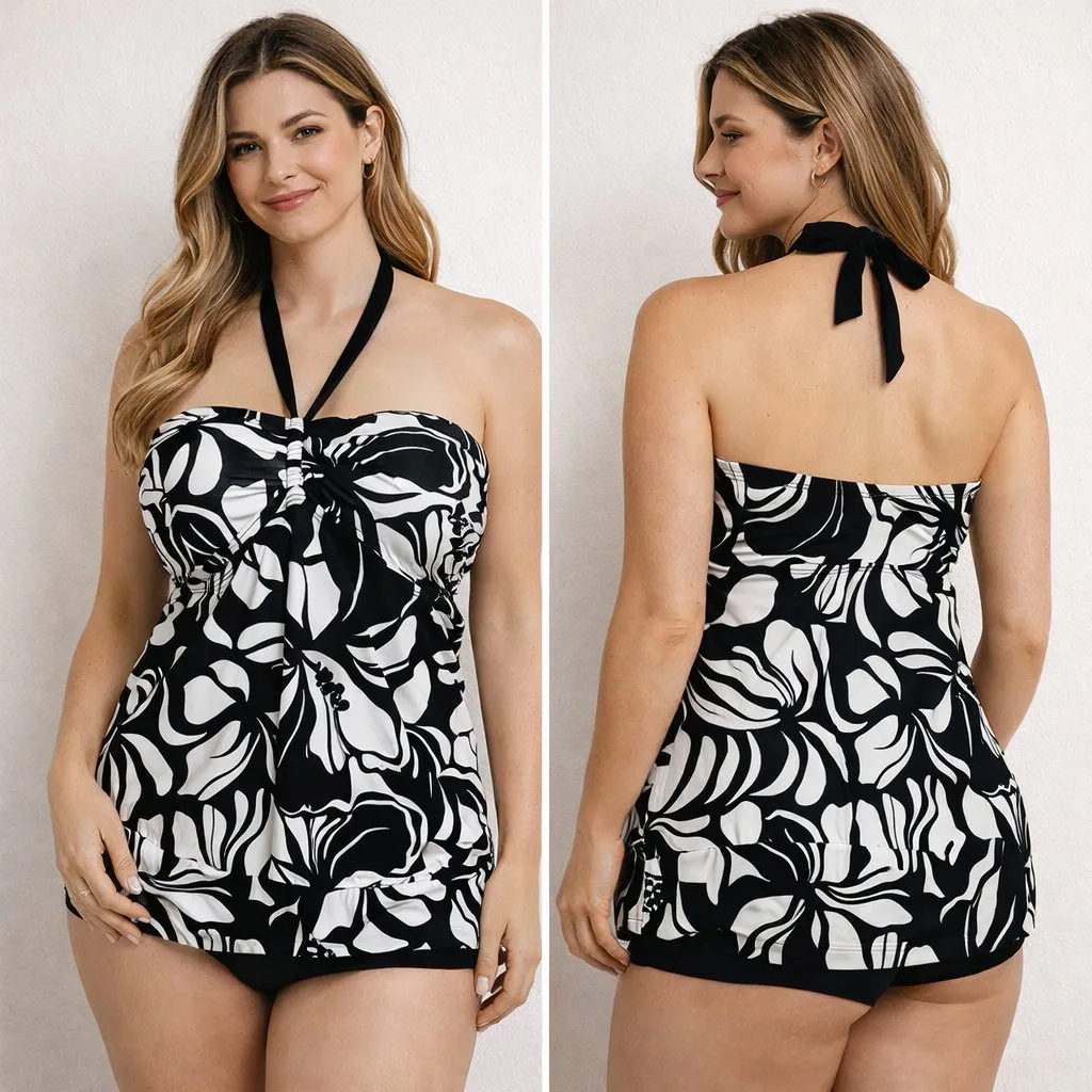 Dana Buchman Black & White Floral Halter Tankini top only (no bottoms) – Size 16 - Image 2