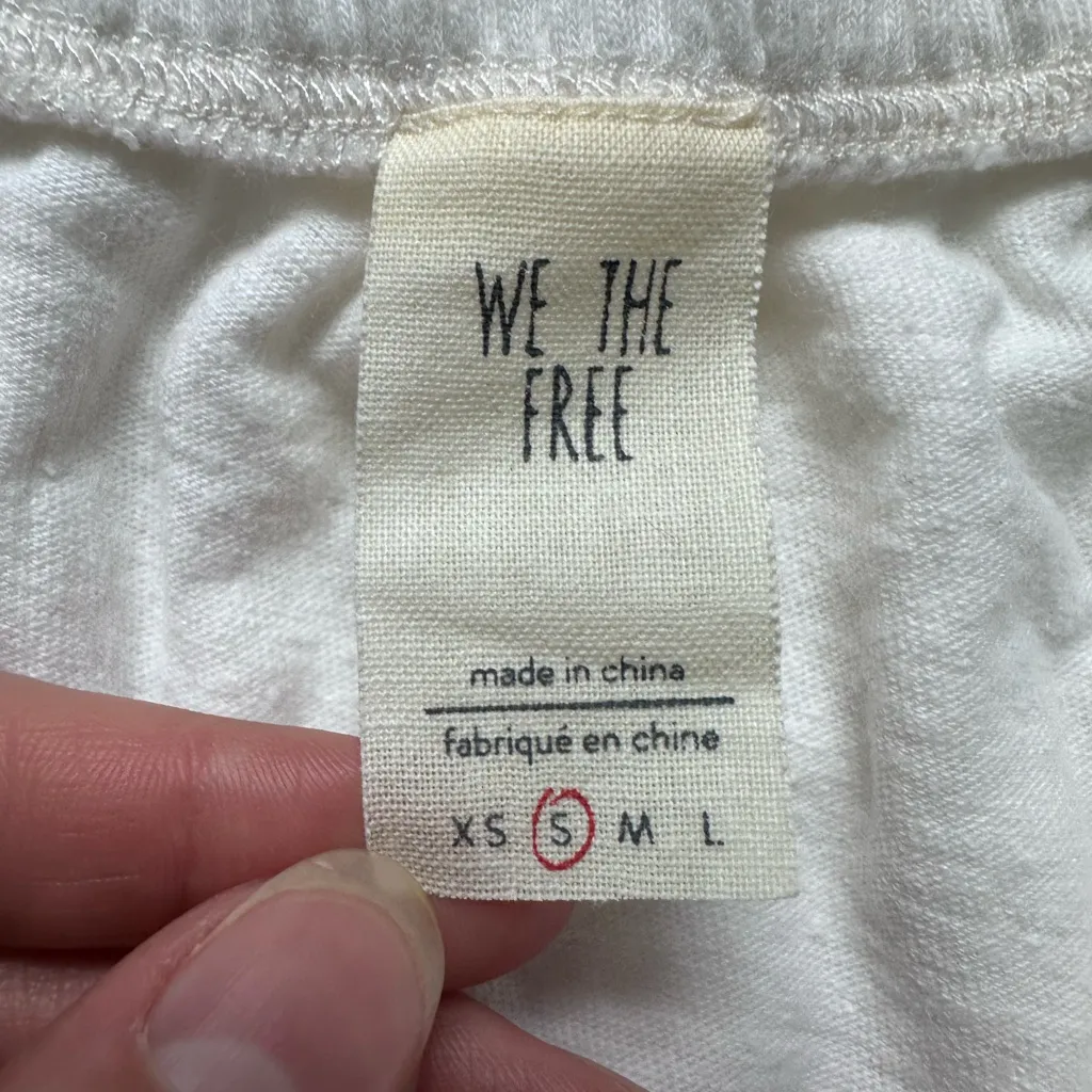 We The Free Small Ivory Off The Shoulder Crop Top Ruffle Button Linen - Image 5