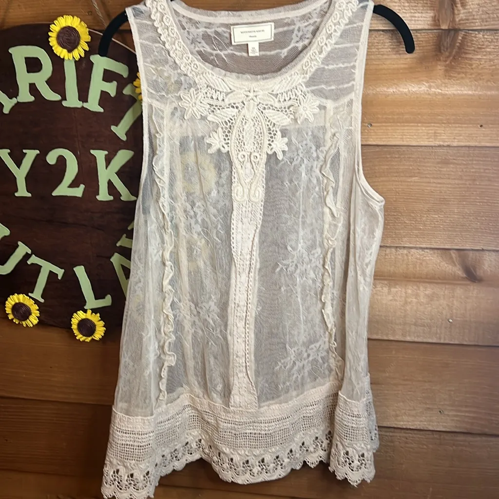 Anthropologie Moulinette Soeurs Crochet Floral Knit Ruffle Cotton Lace Tank Lace - Image 2