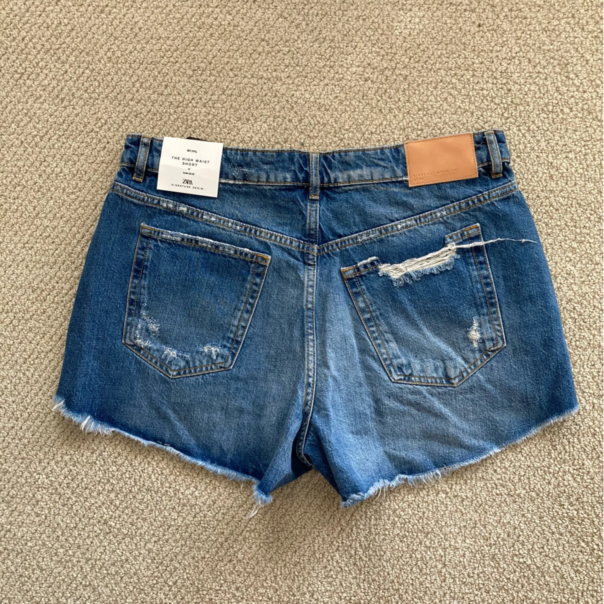 Zara The High Waist Short Blue Denim Jean Shorts Size 12 / 44 Distressed NWT - Image 10