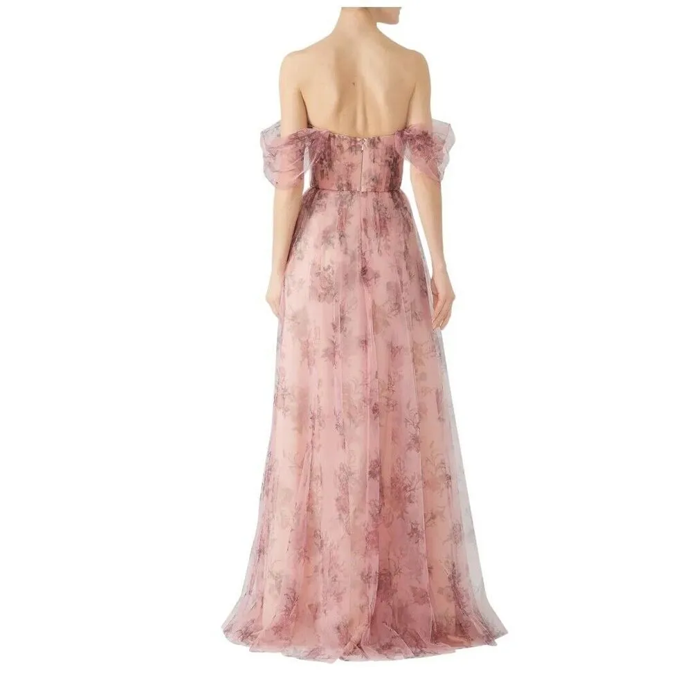 MARCHESA NOTTE Bridesmaid Blush Pink Floral Tulle Long Maxi Gown Dress 14 ($325) - Image 7