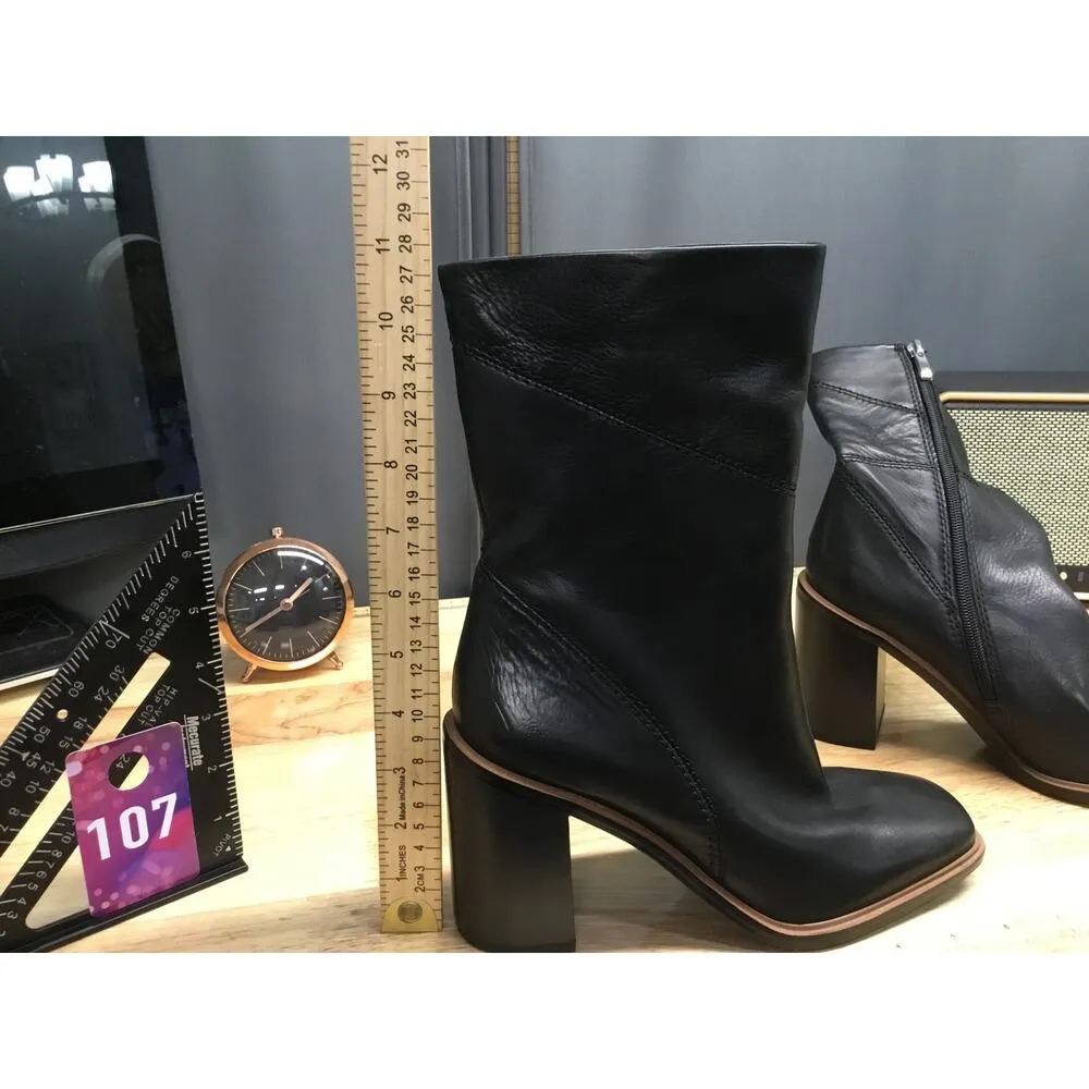 Franco Sarto Stevie Womens 7 Black Leather Side Zipper Square Toe Mid-Calf Boots - Image 9