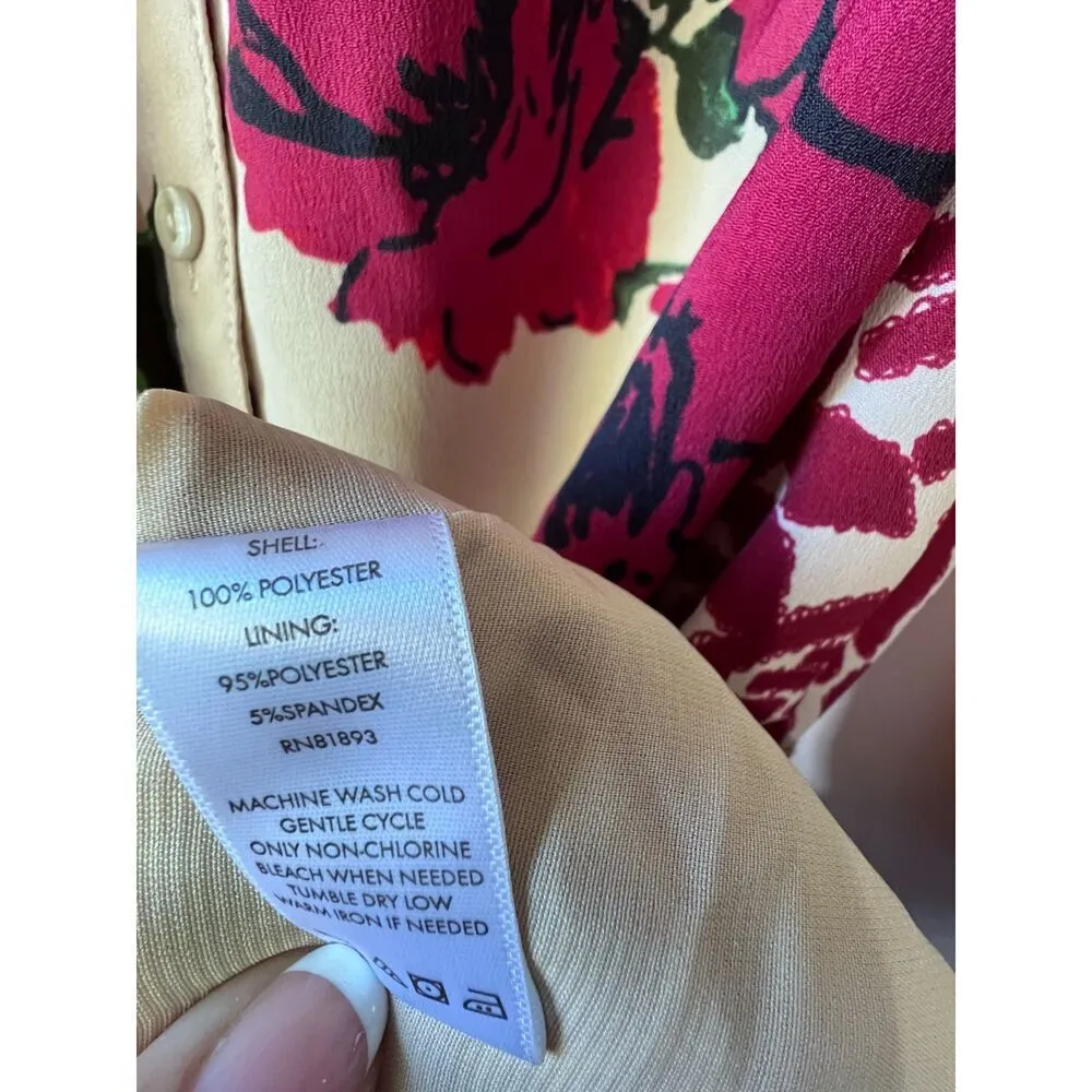 women's tan red floral dress tie casual 3/4 sleeves pointed collar plus size 18W - Image 6