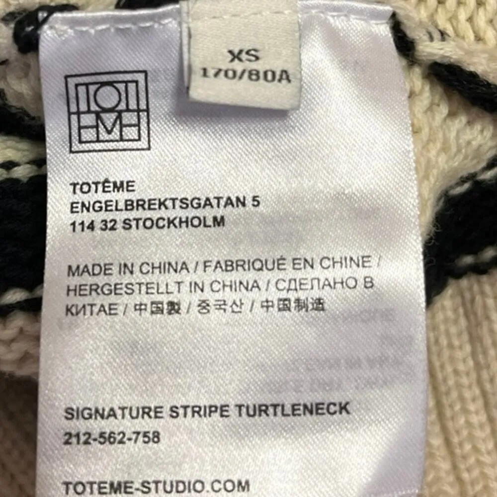 Toteme Cream Black Striped Wool Knit Long Sleeve Turtleneck Sweater Top Size XS White - Image 3