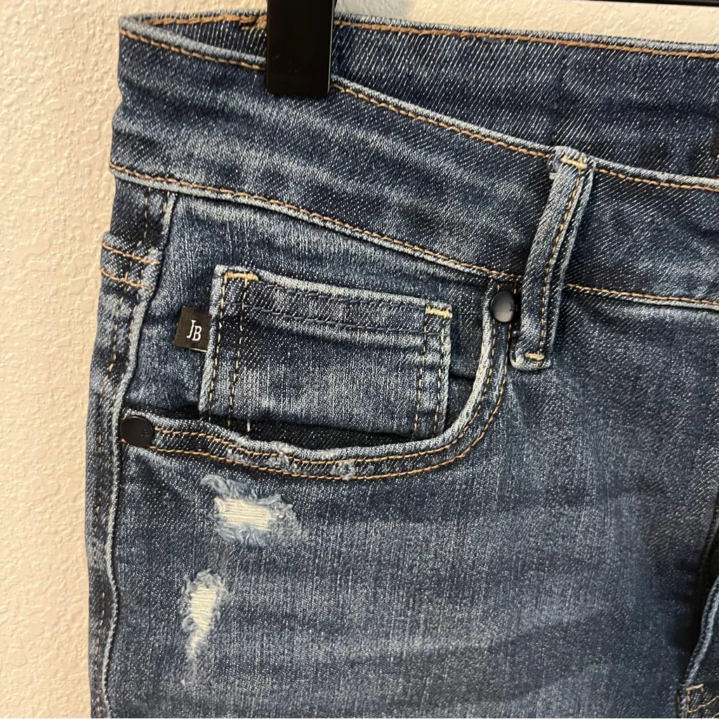 Judy Stretch Medium Wash Blue Ripped Distressed Denim Flare Jeans Size 9 / 29 - Image 4