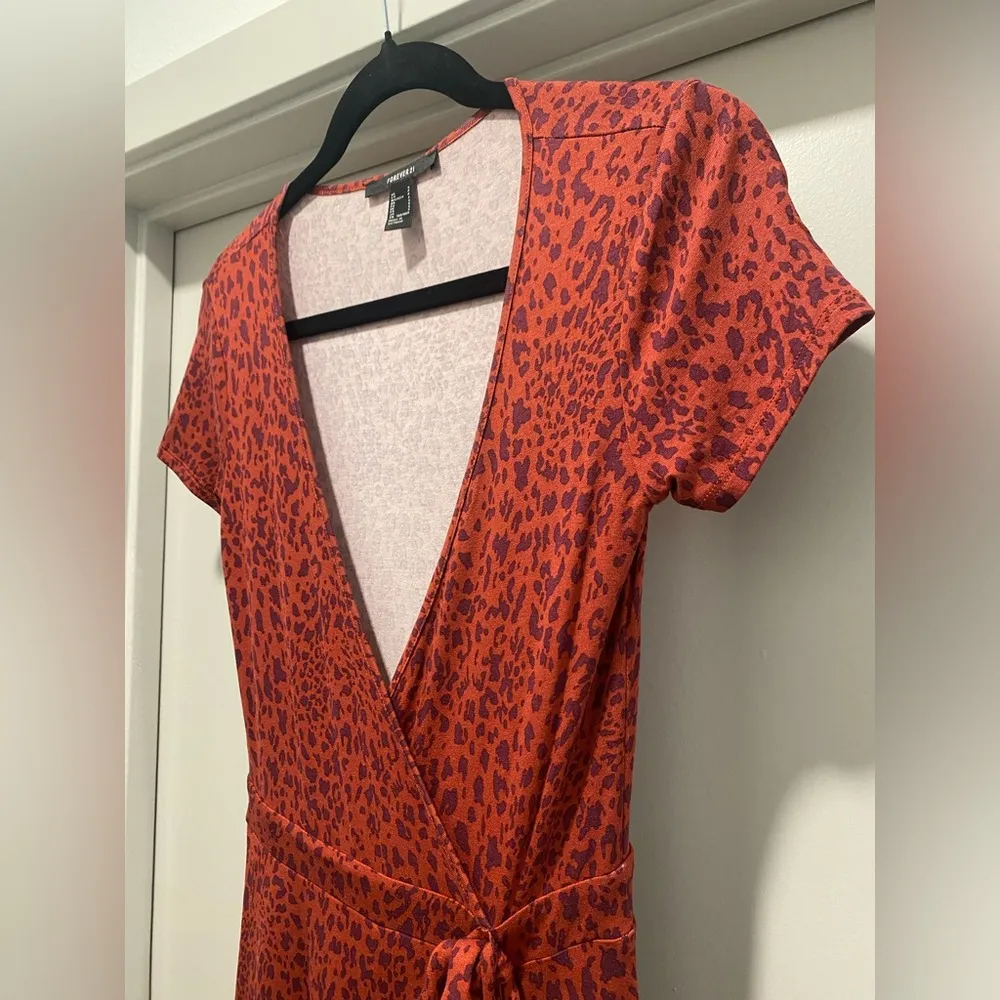 Red Leopard Cheetah Animal Print Deep V-Neck Tie-Waist Romper - S - Image 7