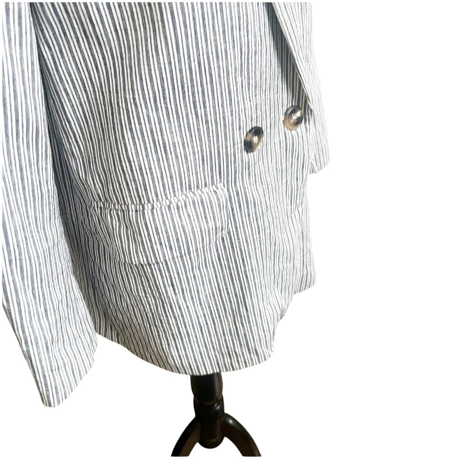 Zara Women’s Striped Linen Blend Boyfriend Blazer Size Medium Two Button Blue - Image 6