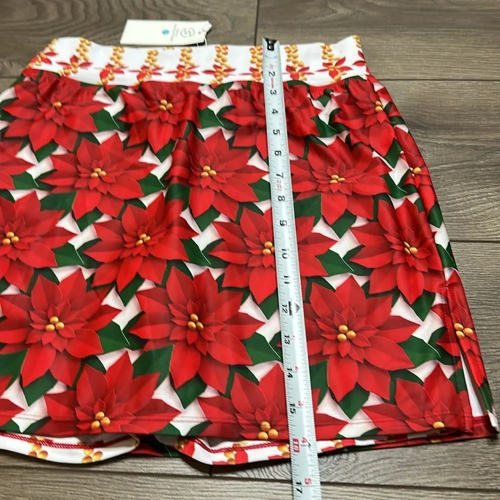 Skort Obsession 16” High Rise Poinsettia Holiday‎ Tennis Golf Skirt Skort Small Red - Image 6