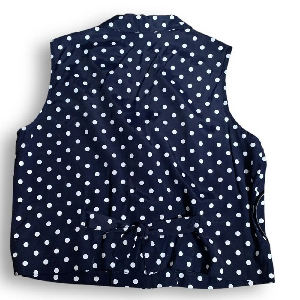 Vintage Smart Parts Navy Polka Dot Waistcoat Tailored Suit Vest Vneck Back Tie Blue Size L - Image 2