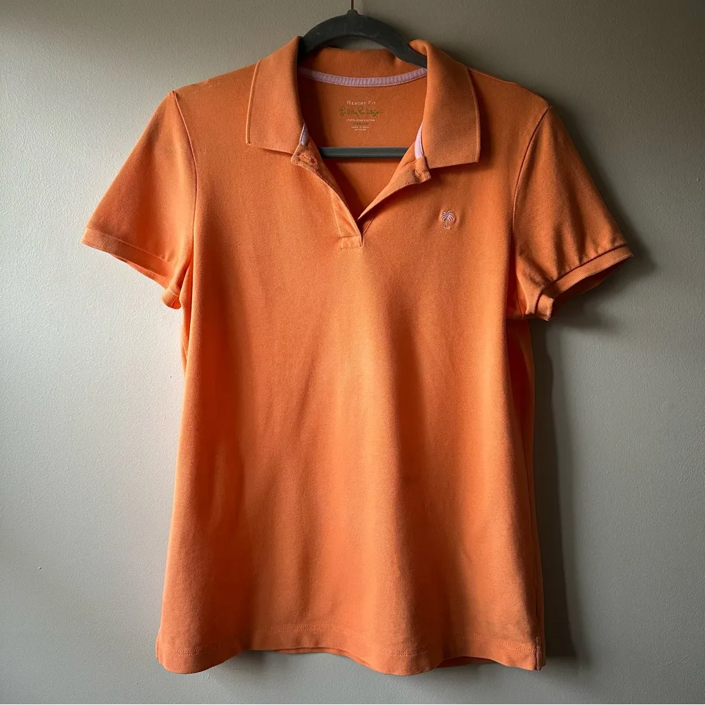 Lilly Pulitzer Orange Resort Wear Pima Cotton Polo Shirt Top Size M - Image 2