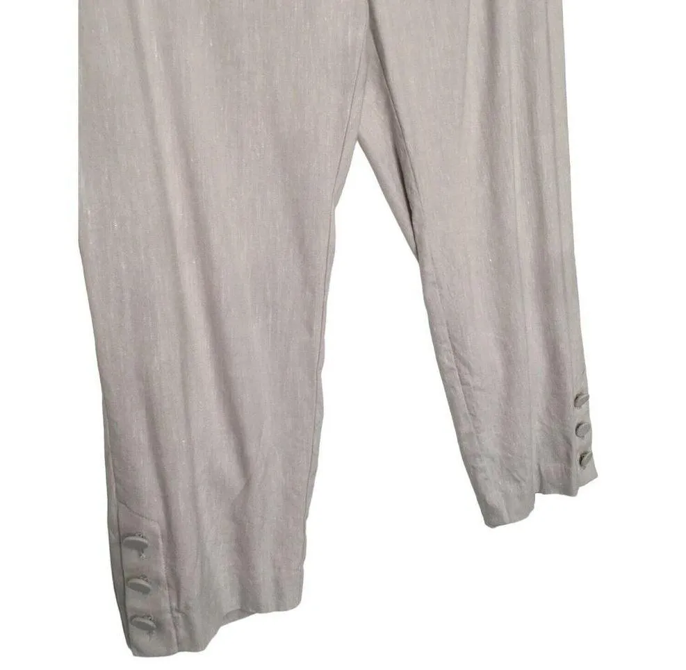 J Jill Pants Womens M Linen Stretch Capri Button Bottom Beachy Cottagecore Gray - Image 6