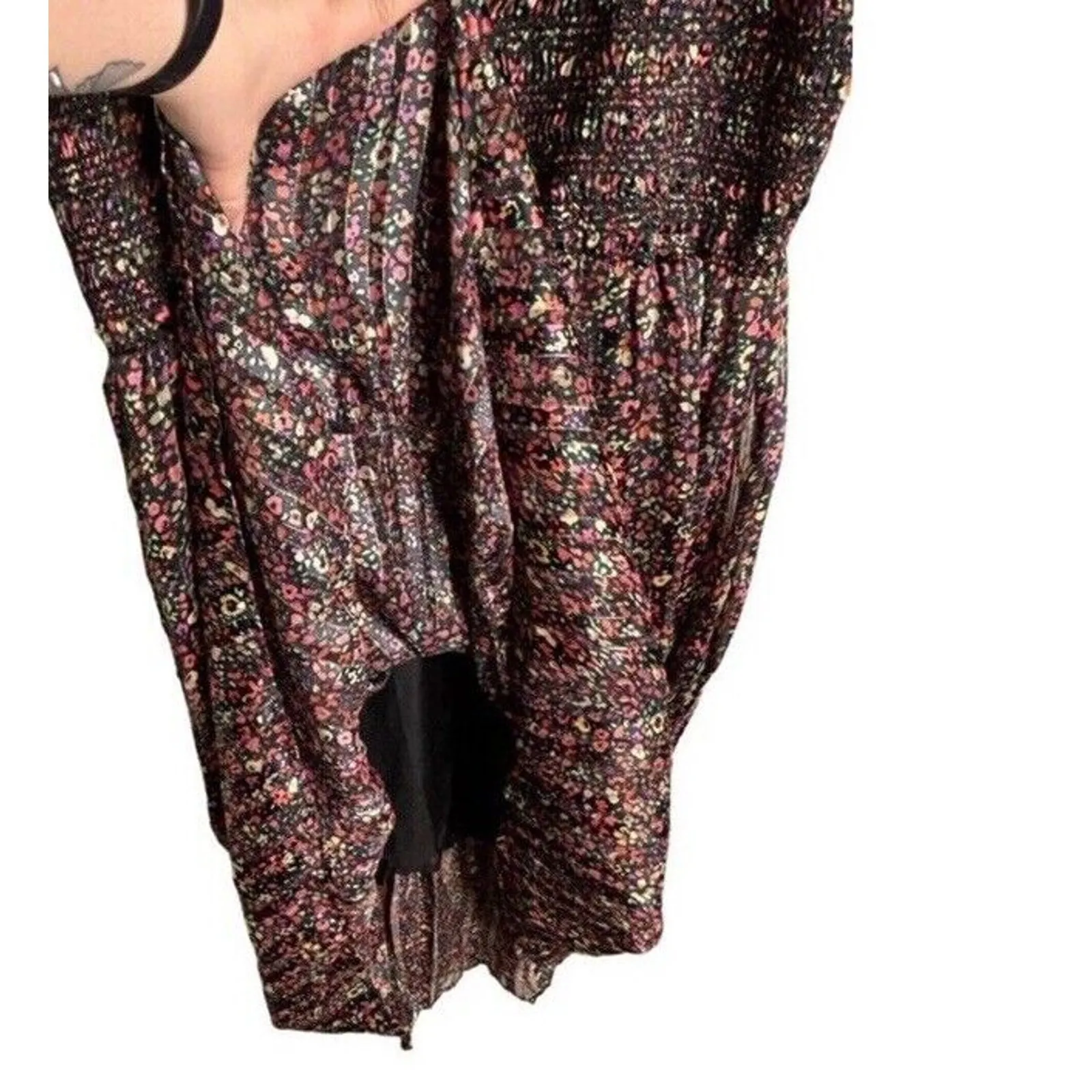 Dex Dress Smocked Floral Size XL Midi Square Neck Ruffled Party Dance NWT Black - Image 6