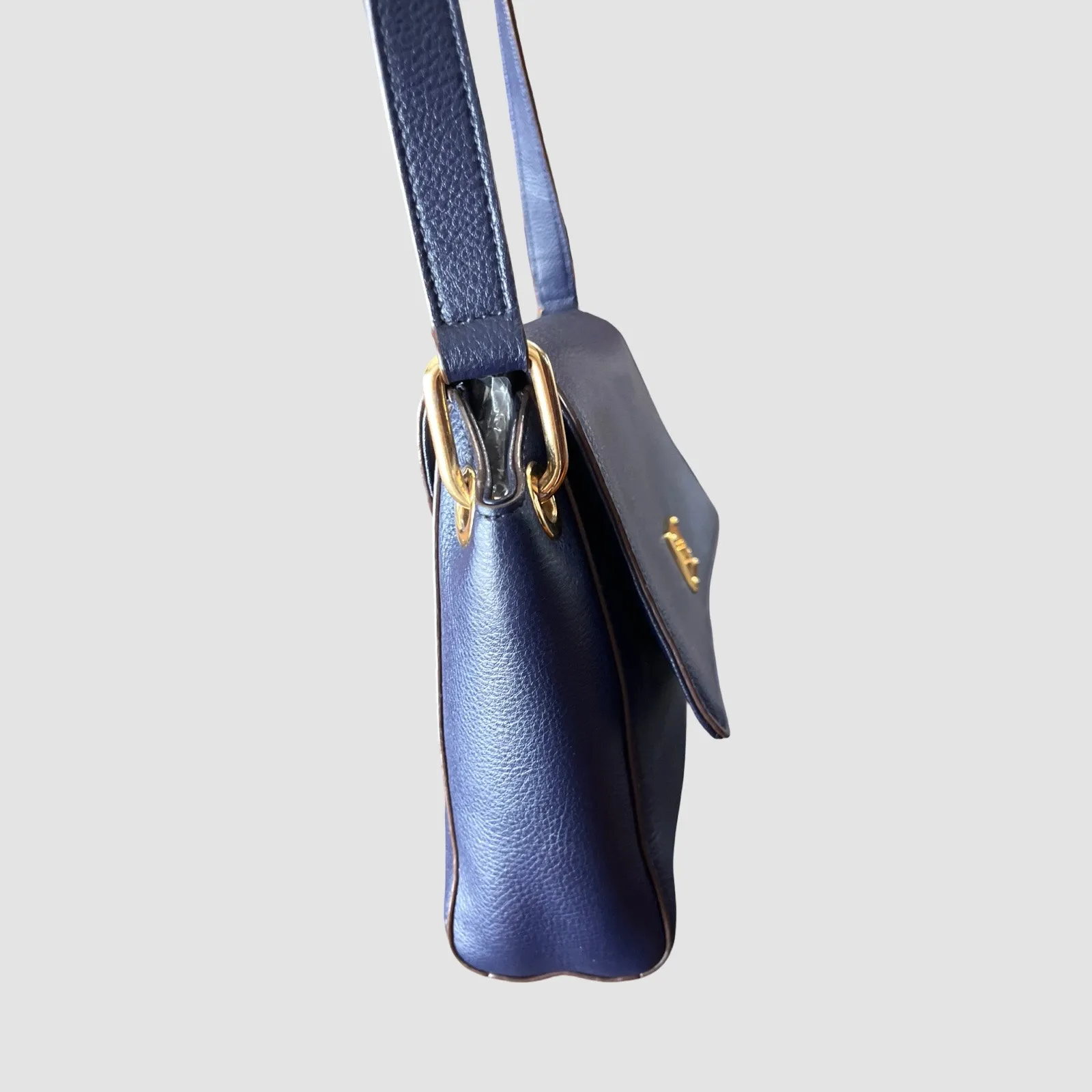 Lauren Ralph Lauren Purple Blue Leather Crossbody Bag Gold Hardware RLL Logo - Image 10