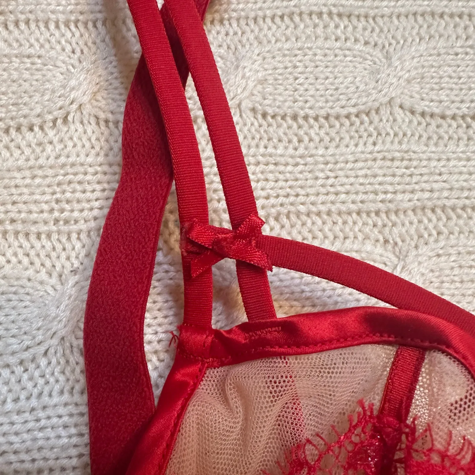 Dita Von Teese Red Lace Bra sz 32DD Sheer Maestra Red Non Pad Underwire Bra - Image 3