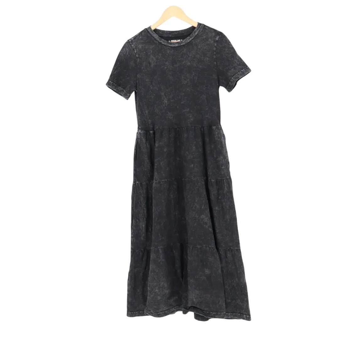 American Giant Black Acid Wash Tiered Midi Dress Size S Made in USA - Image 2