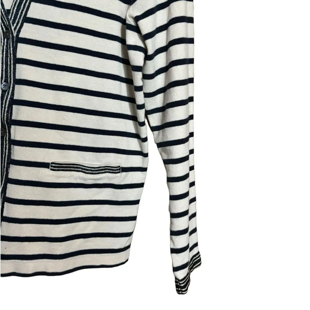 J Crew Cardigan Womens Large Multcolor Metallic Nautical Stripe Button Sweater - Image 5