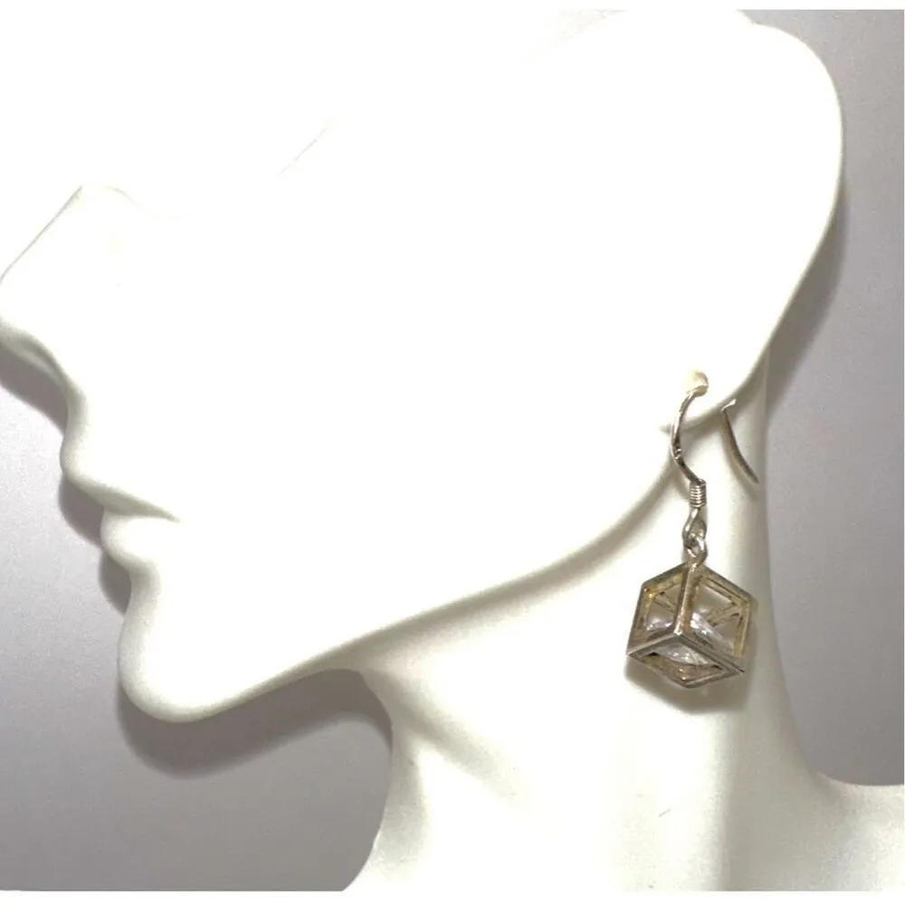 Silver tone square rhinestone drop earrings - Image 4