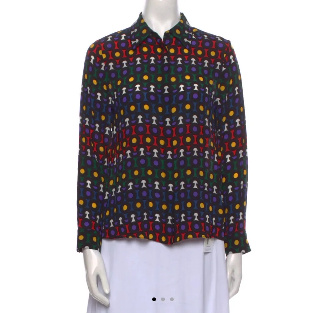 Alice+Olivia WILLA LARGE COLLAR PRINT SILK SHIRT size XS NWT - Image 6