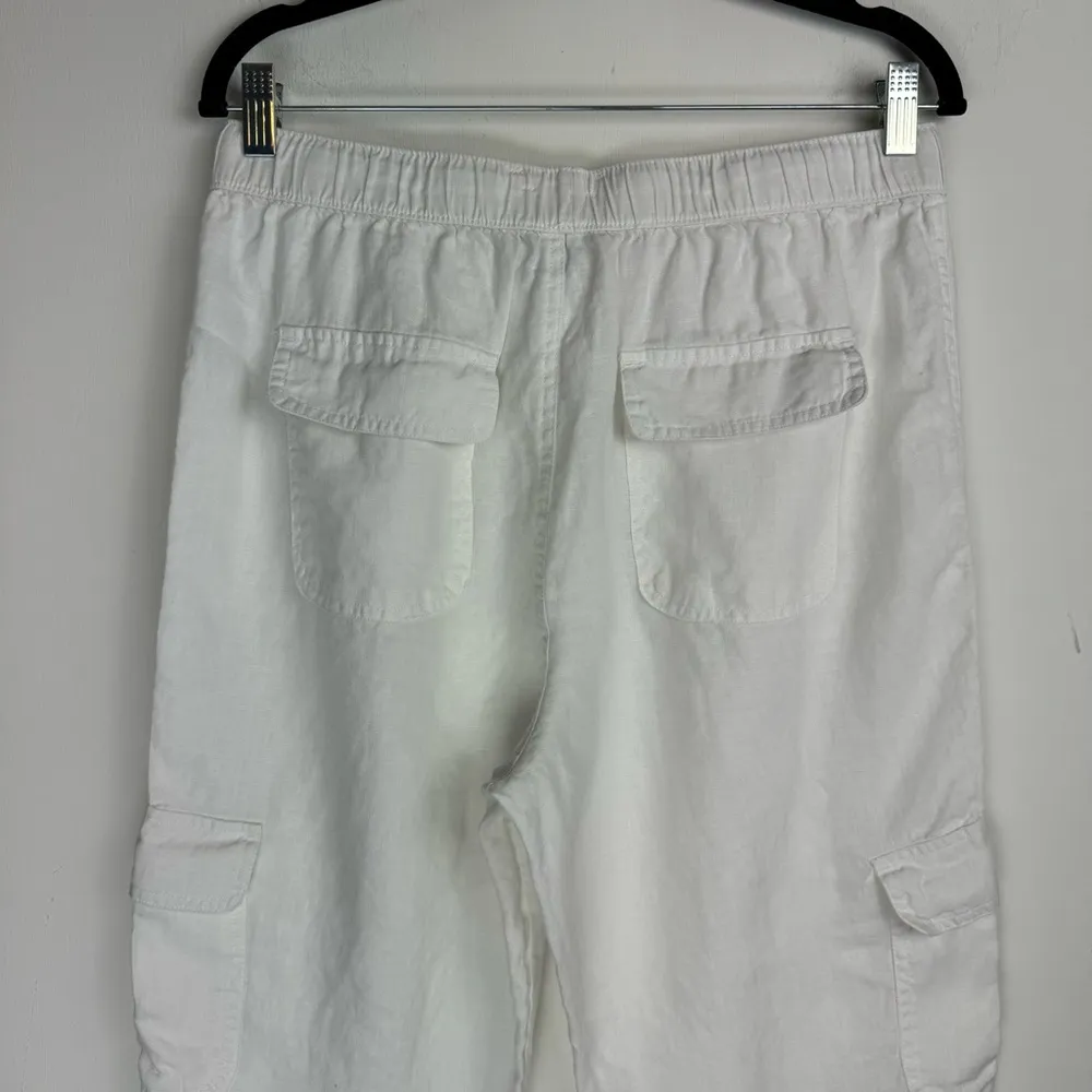 Nicole Miller 100% Linen White Cargo Straight Leg Tapered Pants Sz Large Fringe - Image 11