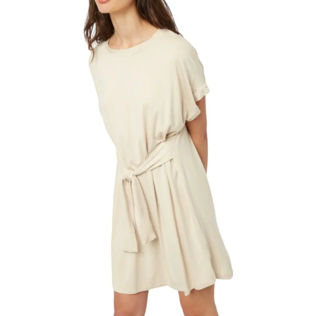 Hayden Dress Women Small Cream Tie Front T-Shirt Dress Neutral Minimalist Casual - Image 7