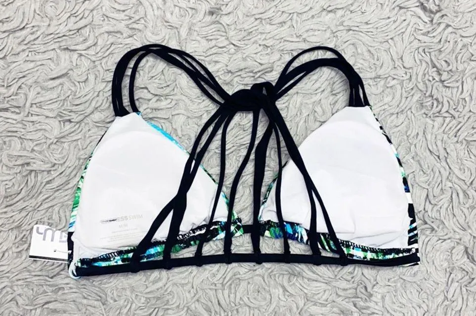 Express Bikini Top Tropical Stripe Swimsuit Swim M Medium New - Image 2