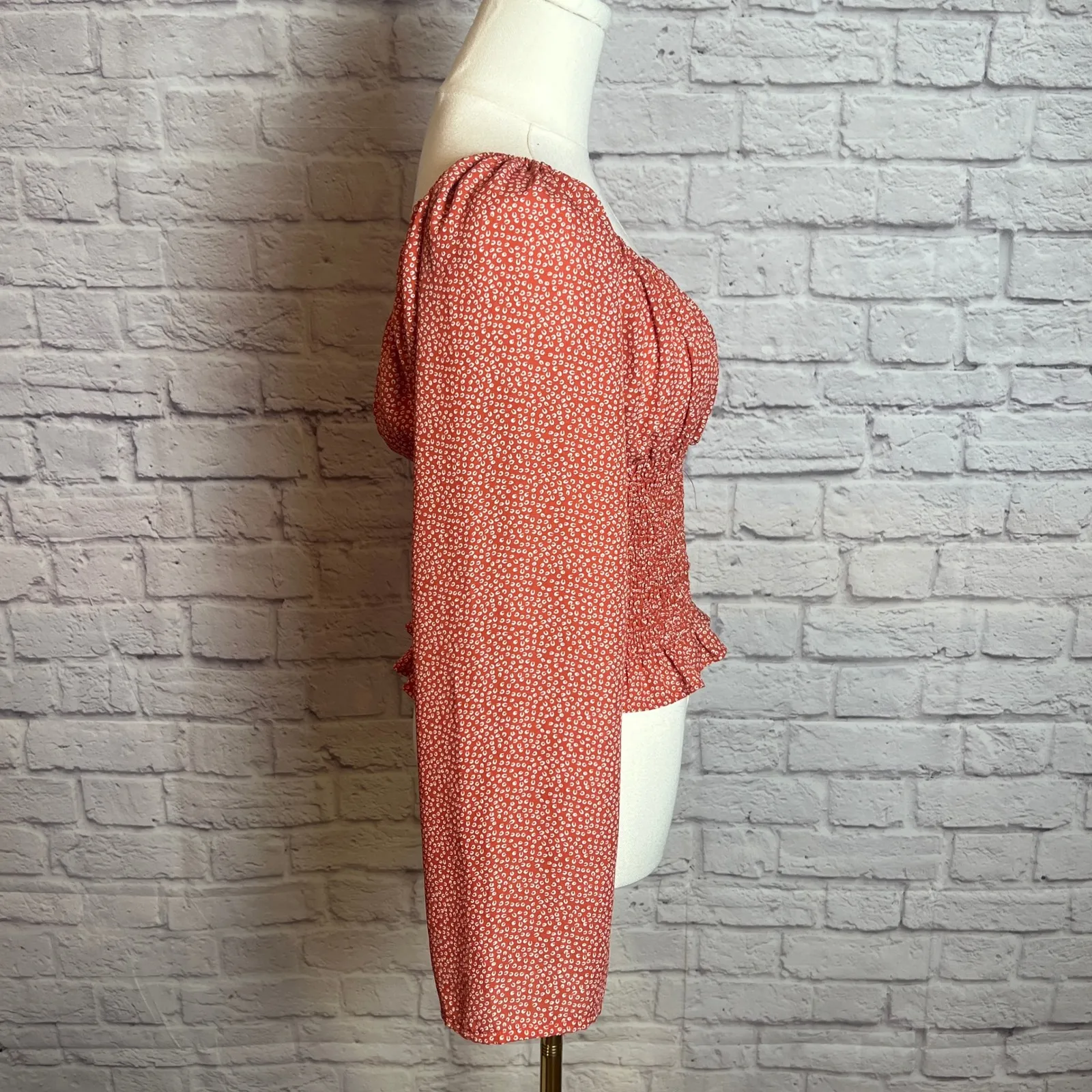 Gianni Bini Floral Smocked Peplum Top Women's M Rust Coquette Bohocore Cottage - Image 3