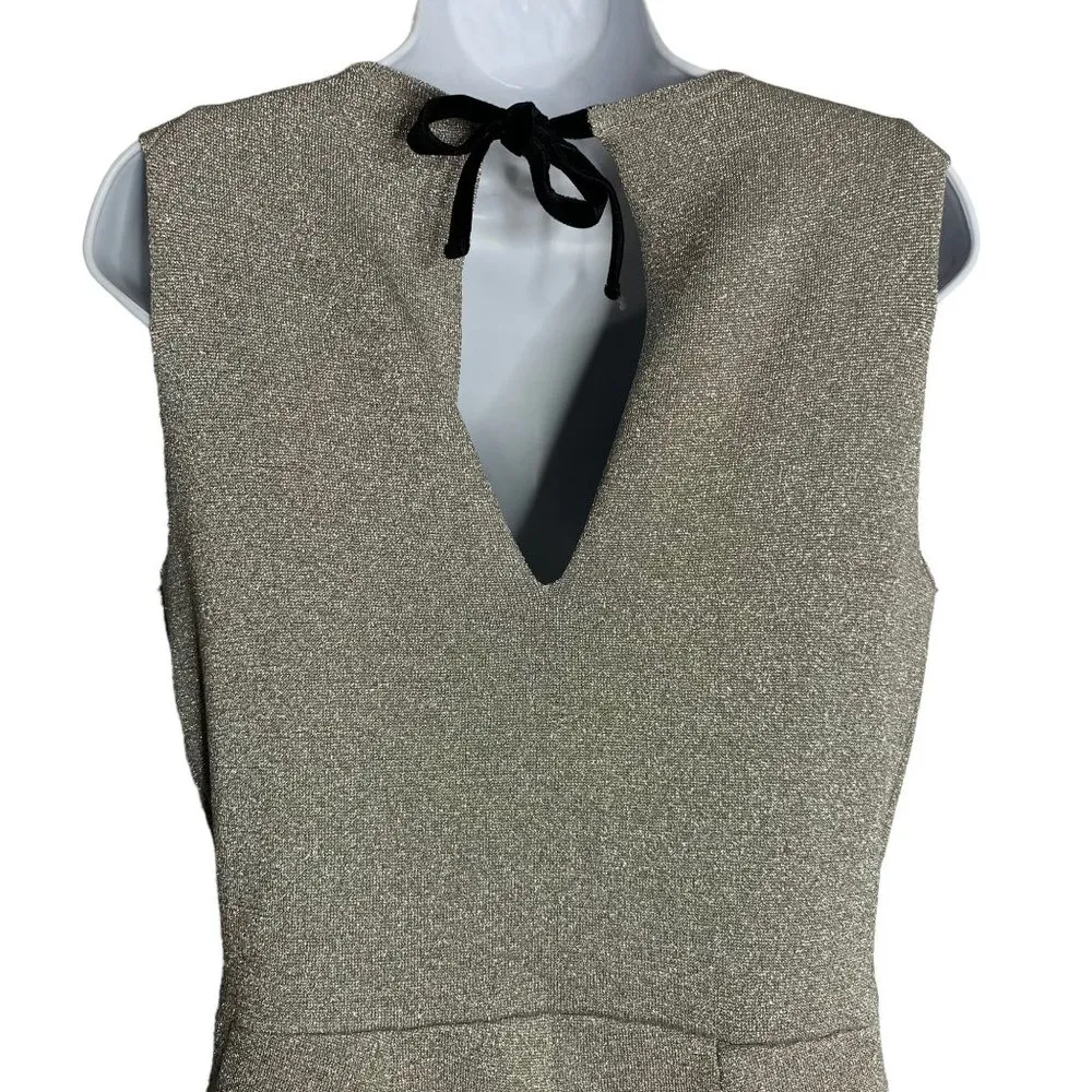 J Crew Metallic Lurex Disco Jumpsuit M Silver Stretch Knit Sleeveless Tie Neck - Image 5