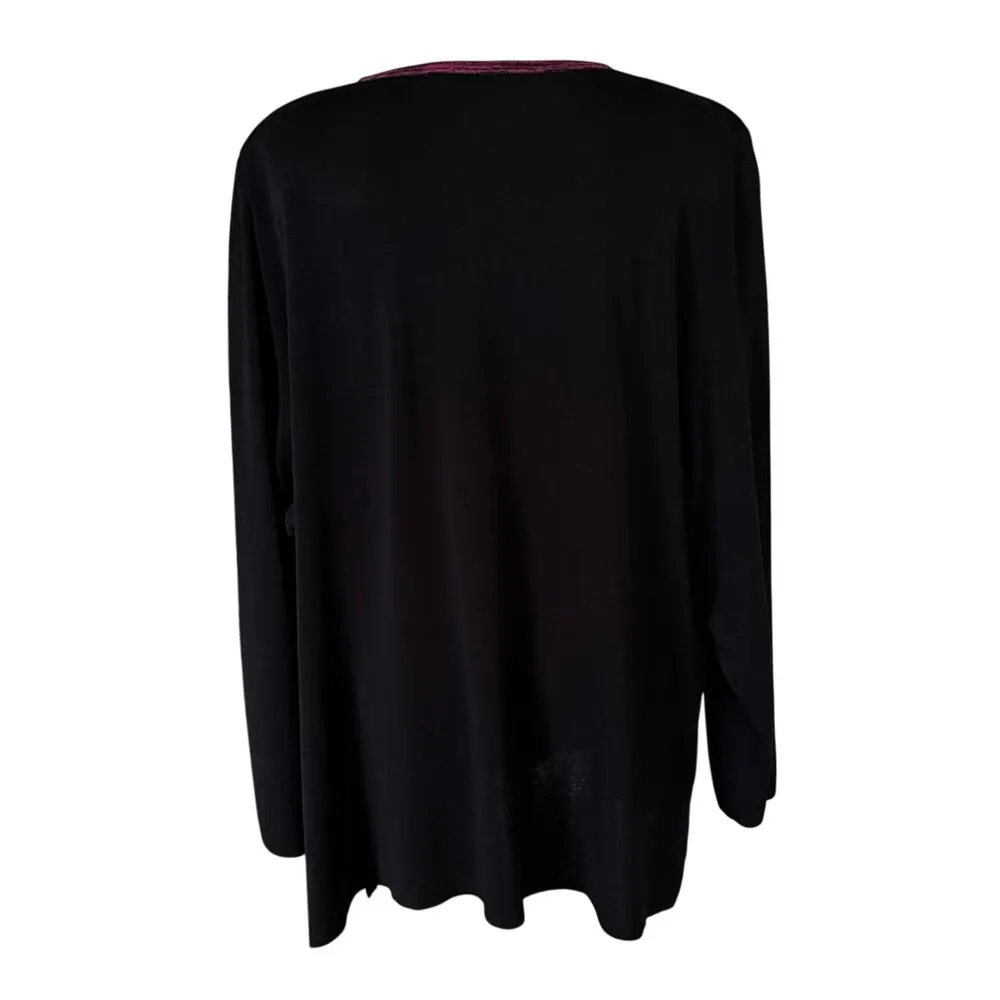 Exclusively Misook Plus Size 3X Button Front Cardigan Sweater Black Magenta - Image 2