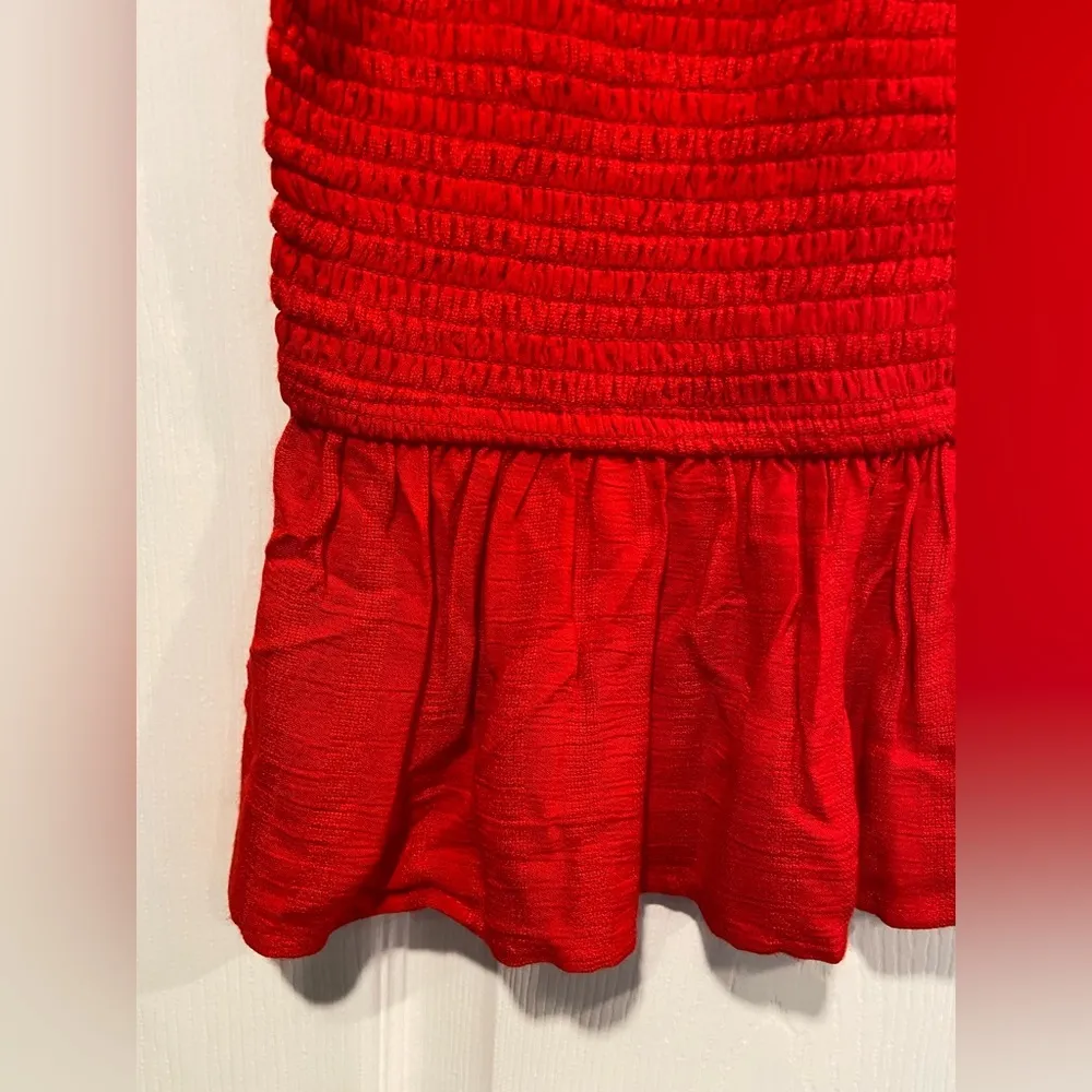 Joppa Size XS Red Stretchy Smocked Ruffle Hem Eyelet Lace Strap Crop Tank Top - Image 4