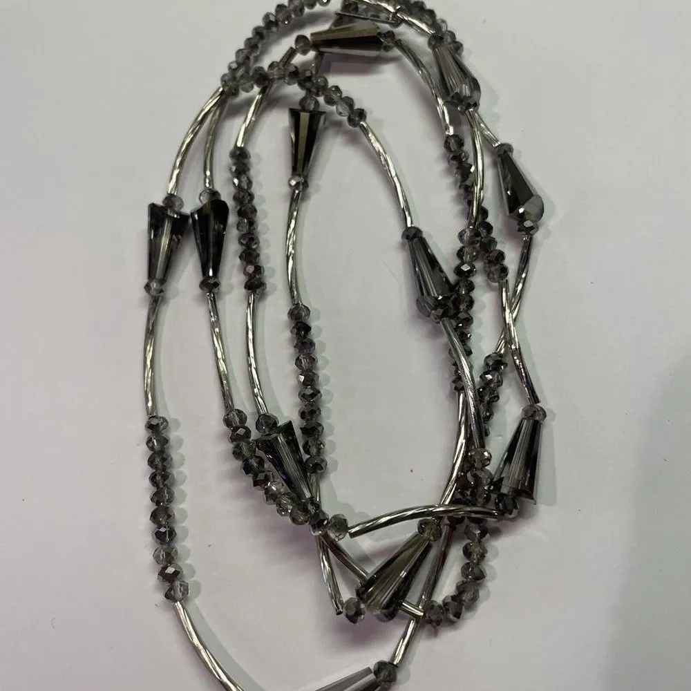 Signed Cookie Lee Costume Necklace Grey Bead Beaded / Silver Tone No Clasp - Image 6