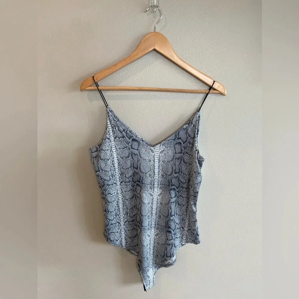 GAZE Spaghetti Strap Grey Snakeskin Bodysuit Size Large‎ NWT Black - Image 2