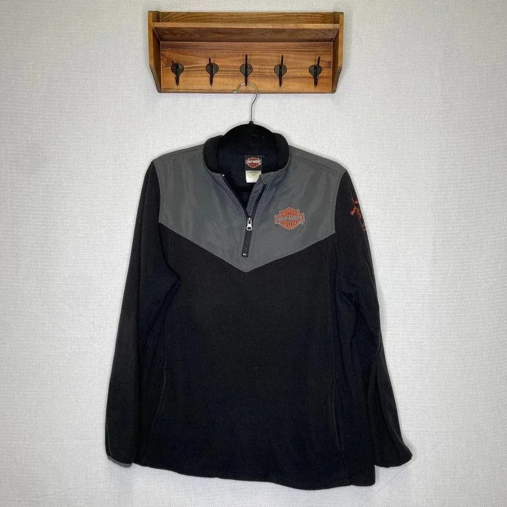 Harley Davidson | Black Fleece 1/4‎ Zip Up Pullover Size XL - Image 2