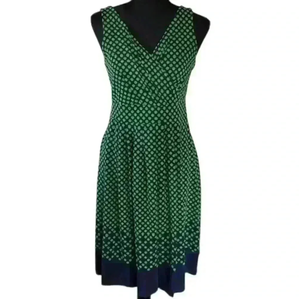 Lands End Sleeveless Polka Dot Green and Navy Dress, Size XS (fits like a small) - Image 2