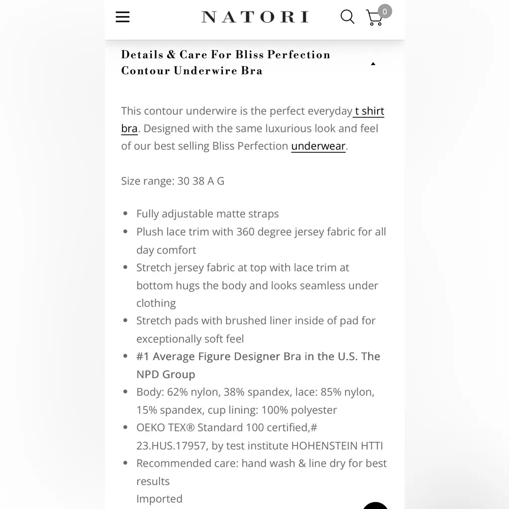 NWT Natori Bliss Perfection Contour Underwire Bra sz 36C - Image 7