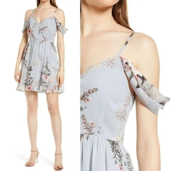 NEW Lulus Verona Floral Print Off the Shoulder Lace Cottagecore Mini Dress - Image 2